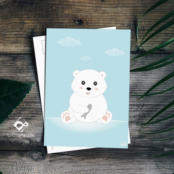 carte postale ours blanc création française