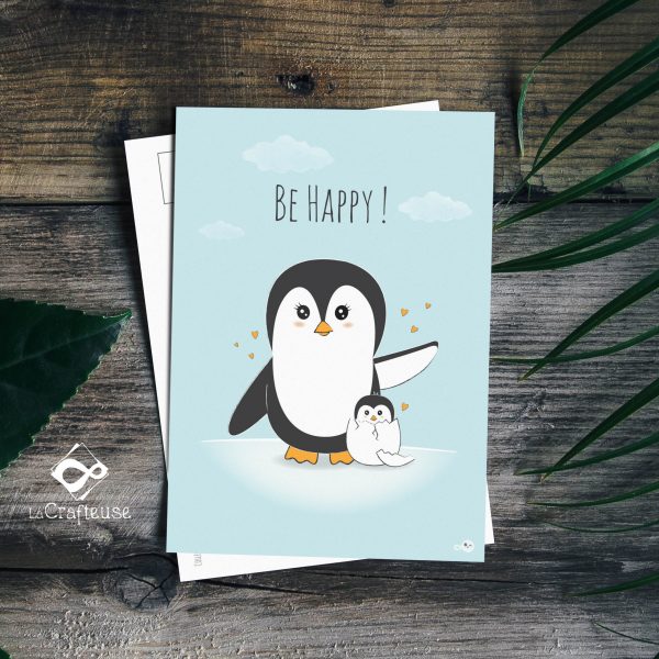 carte postale pingouins création graphique