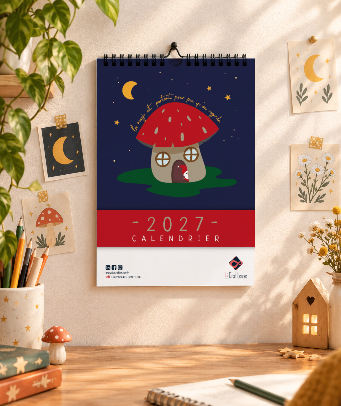 calendrier mural A4 spiritualité mantra mignon sorcière, gnome lutin fée dragon