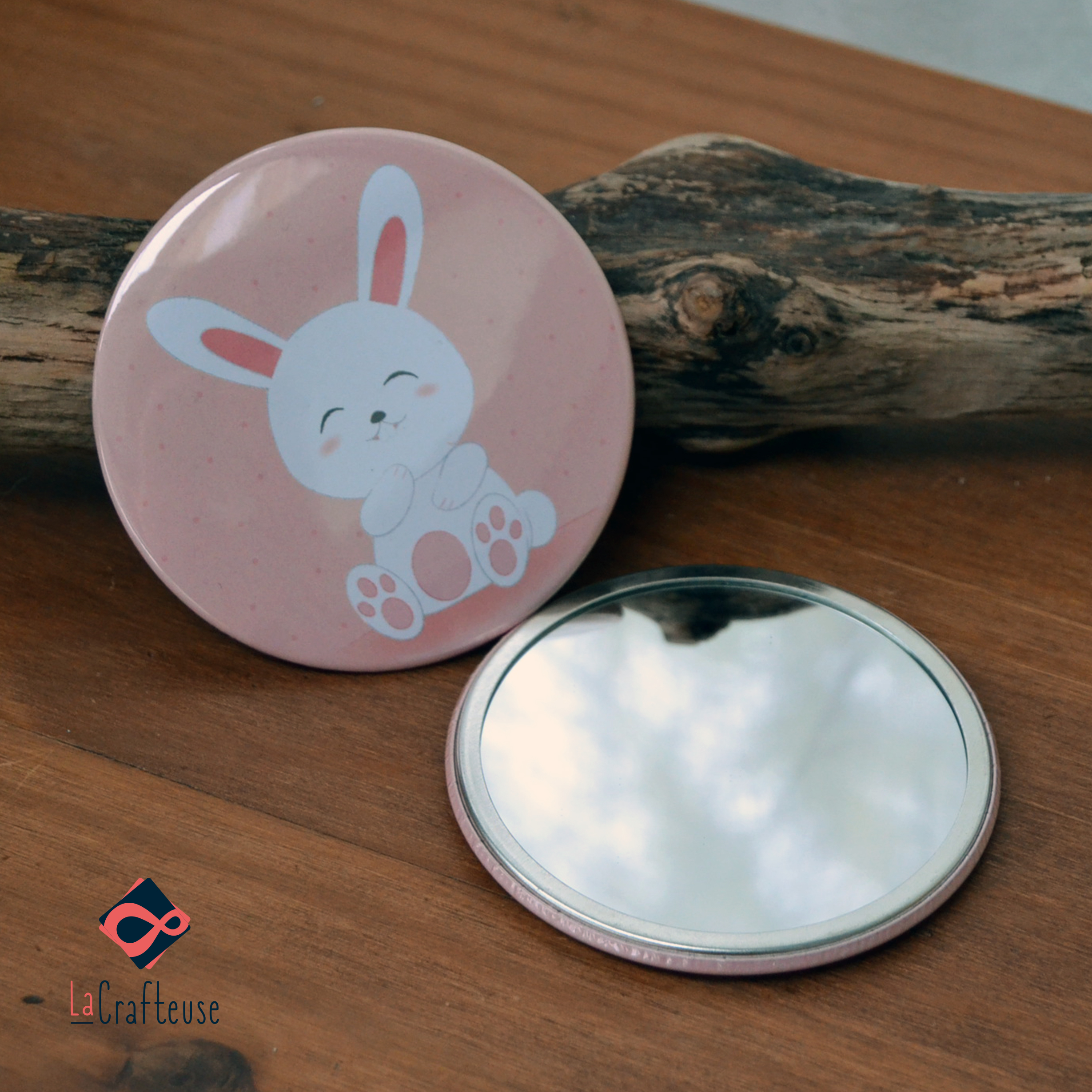 miroir de poche_75mm lapin rose cadeau femme petit prix