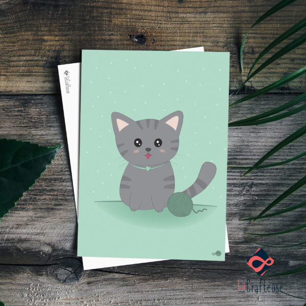 carte postale chaton fond vert création française