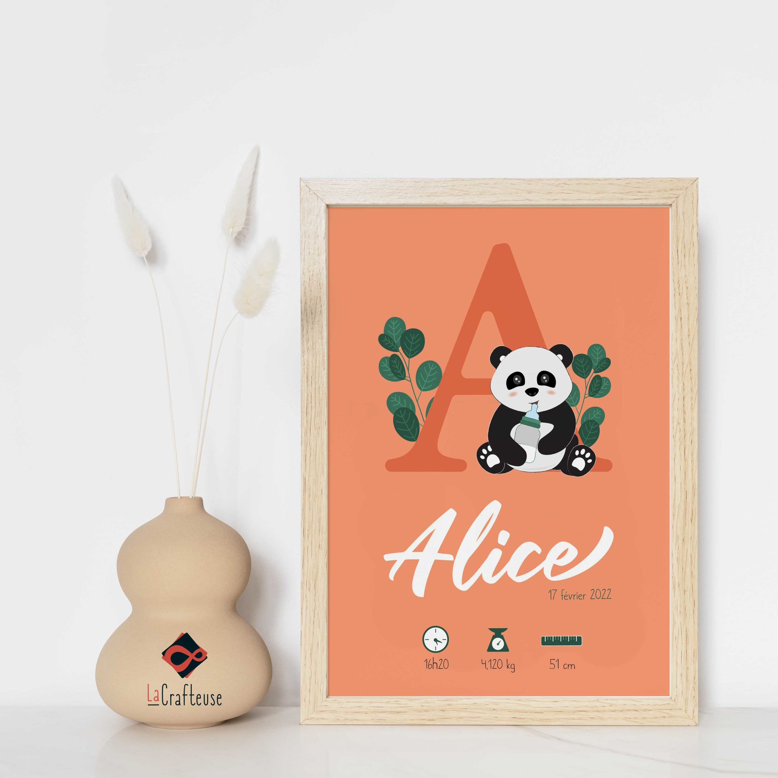 Affiche naissance panda decoration chambre enfant