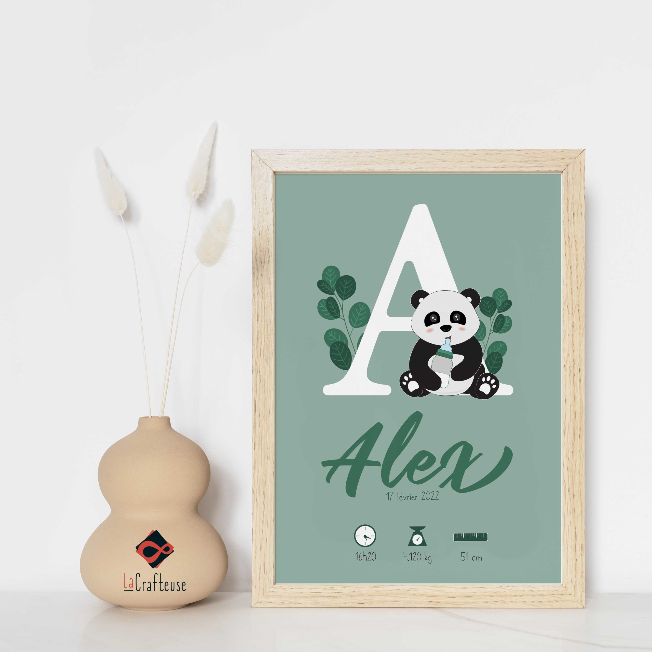 Affiche naissance panda decoration chambre enfant artisan made in france