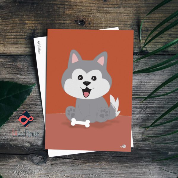 carte postale husky chien loup malamute illustration mignonne artisanat francais