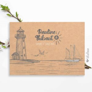 faire-part mariage bord de mer phare et voilier