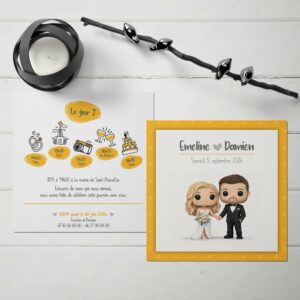 Faire-part mariage “Pop Minimal Chic” avec timeline illustrée